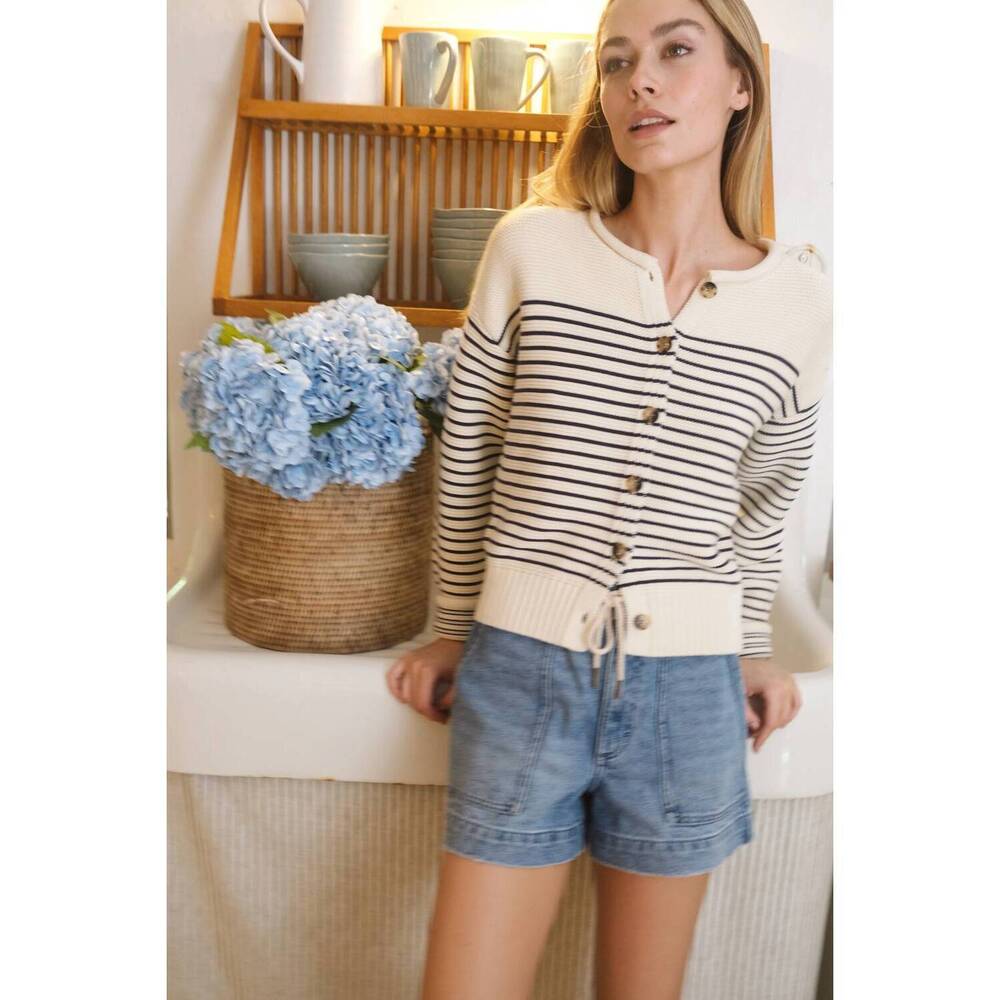 NEW MAREA martha cardigan in ivory/navy stripe
